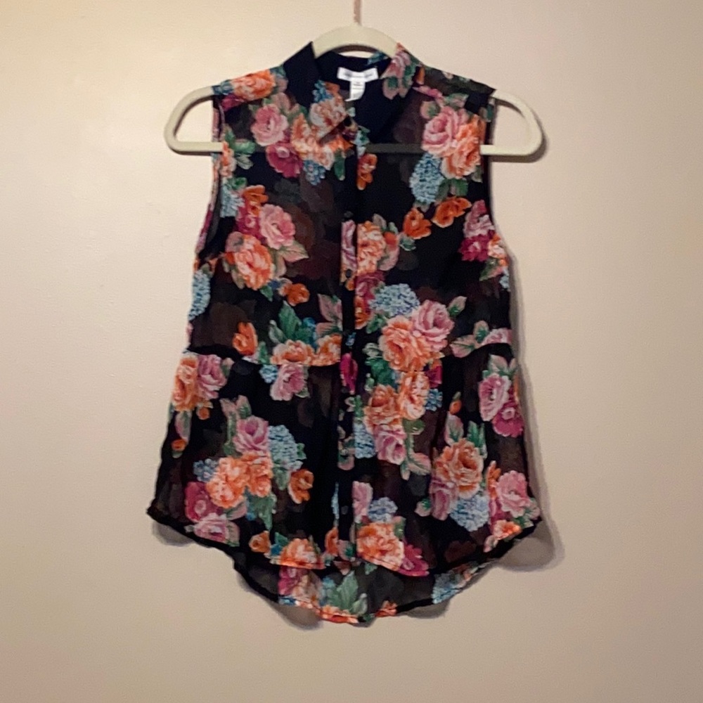 Ambiance Black and Pink Sleeveless Blouse with Mandarin Collar